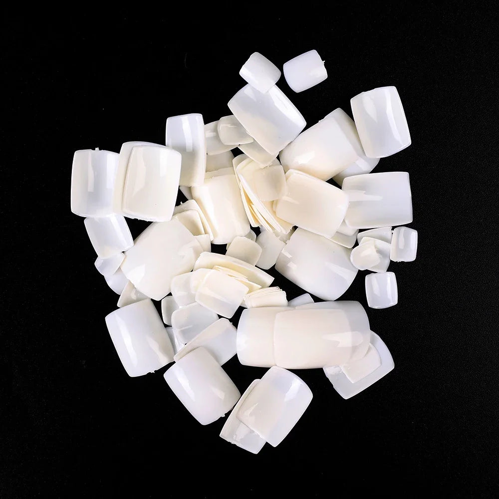 False Toes Nails French Square Nature White Clear Fake Toe Nails Feet Nail Tips Artificial Press on Toenails for Women Makeup