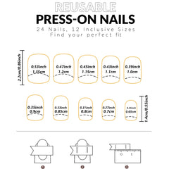 24PCS Short False Nails With Rose Leaf Design Pressed On The Nails, Glossy Glue, Black Full Coverage Acrylic False Nails