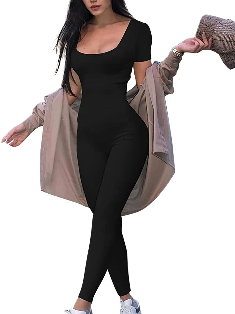 Chic Solid Bodycon Fitness Jumpsuit