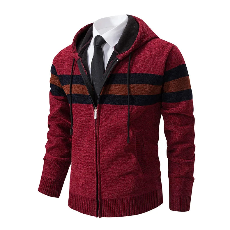 Hooded Knit Sweater Coat with Fleece Lining
