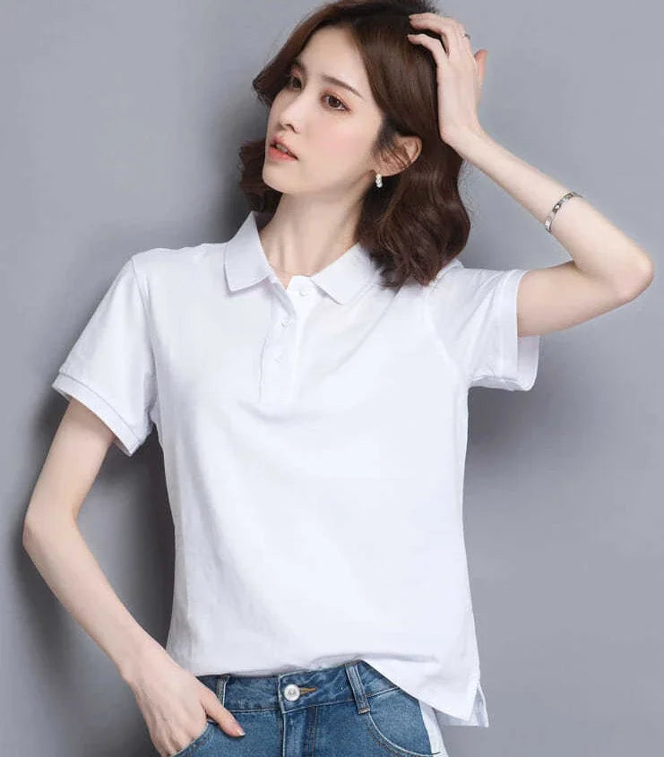 Minimal Button Polo Tee Women