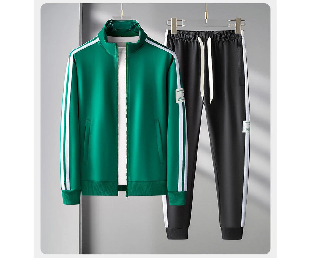 Autumn Mens Sportswear Suits Fashion Tracksuit 2 Piece Sets Jacket+Pants Sweatsuit Man Outdoor Joggers Running Sports Suits 5XL