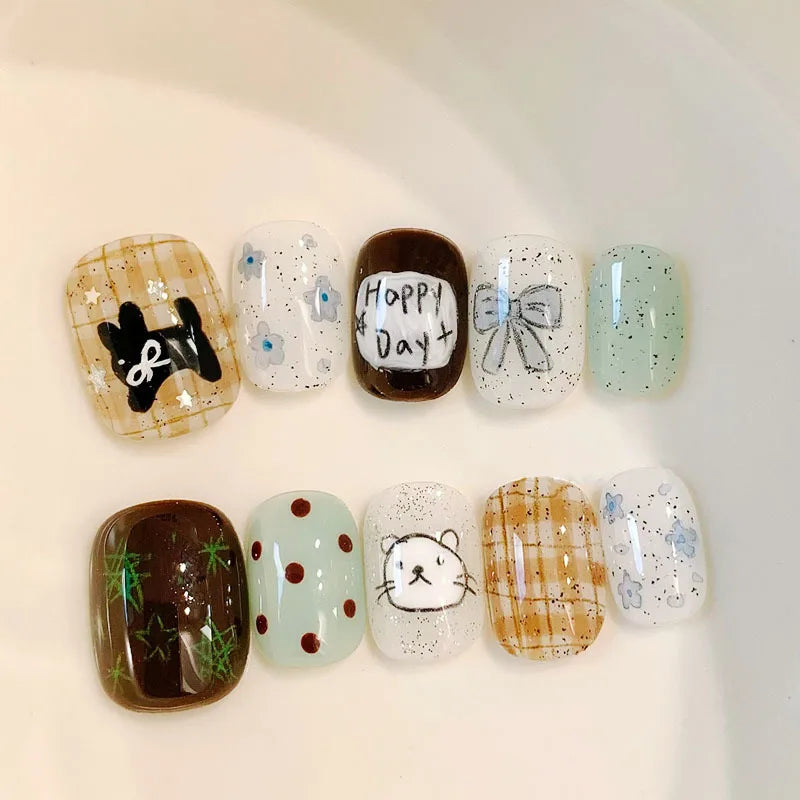 30pcs False Nails Unique Trendy Short “bean-shaped” Nails with A Press-on Design High-quality Nails Perfect As A Gift for Girls
