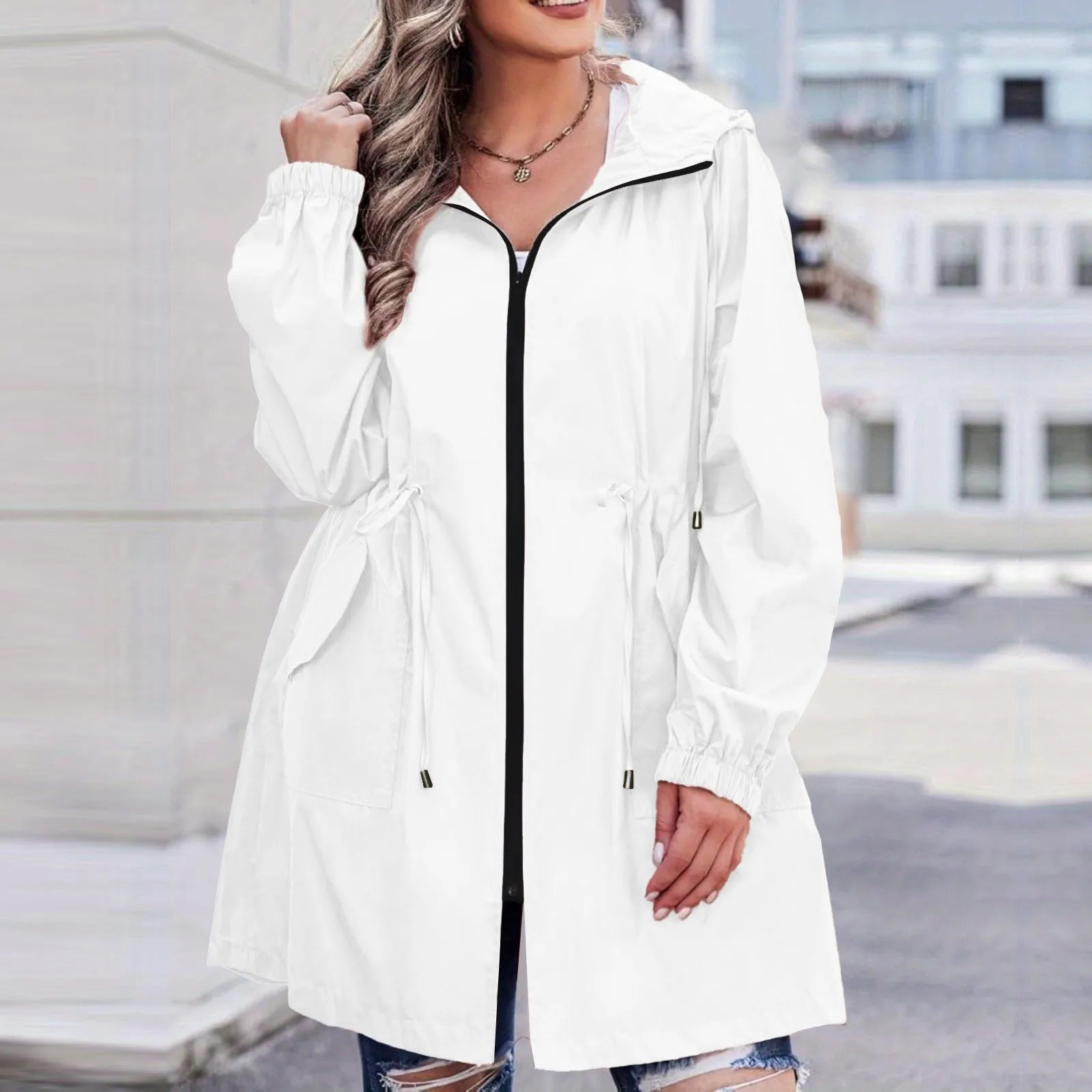Women Trench Coat New Spring Autumn Jacket Casual Long Sleeve Hooded Mid Long Windbreaker Female Overcoat High-Quality Coats