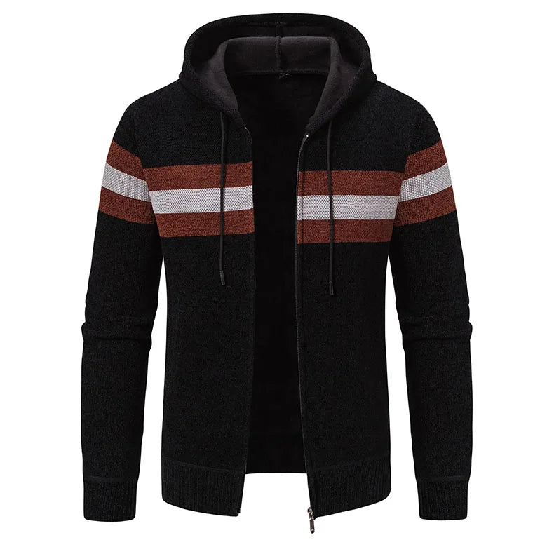 Hooded Knit Sweater Coat with Fleece Lining