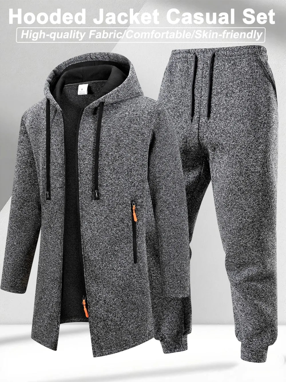 Men's Winter Casual Tracksuit Warm Zip-up Hoodie Jacket Sweatpants Set Daily Sports Jogging Suit Regular Fit Outdoor Sport Suit