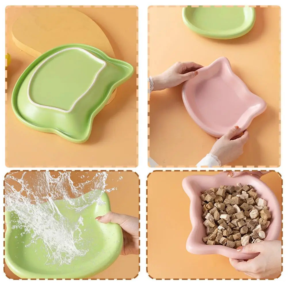1PC Cat-Shaped Pet Bowls, Pastel Color Cute Animal Design, Non-Slip Pet Food Dish, Ideal for Cats, Trendy Pet Accessory for Home