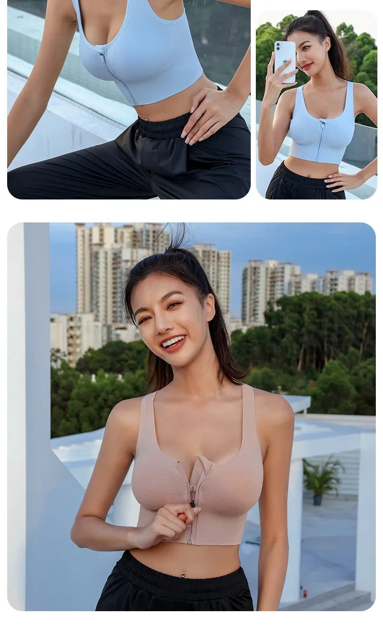 High-strength Shockproof Front-zip High Elasticity Anti-sagging Plus-size 100% Nylon High Support Seamless Sports Bra Beautiful