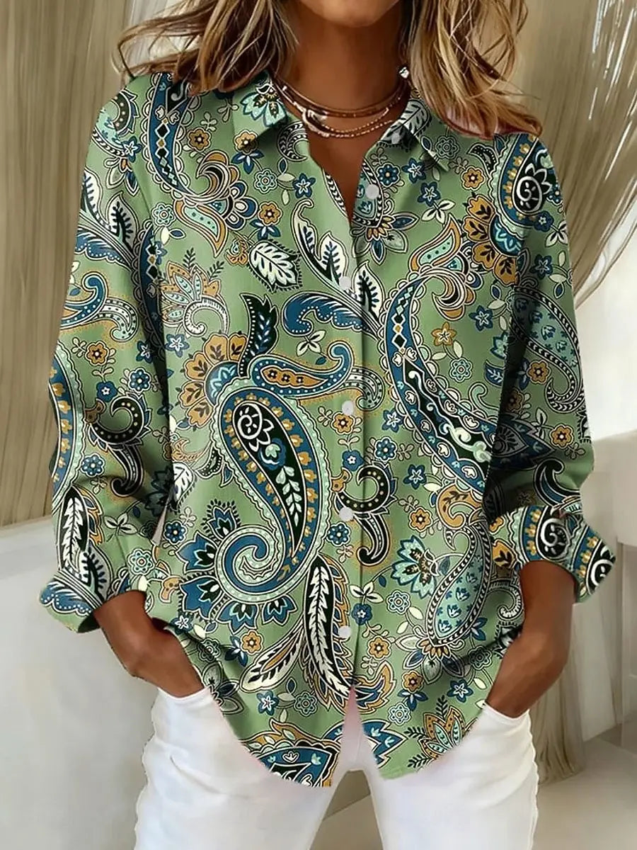 Women's Shirt Blouse Paisley Elegant Stylish Modern Long Sleeve Shirt Collar Regular Tops Work Print Summer Spring Fall Winter
