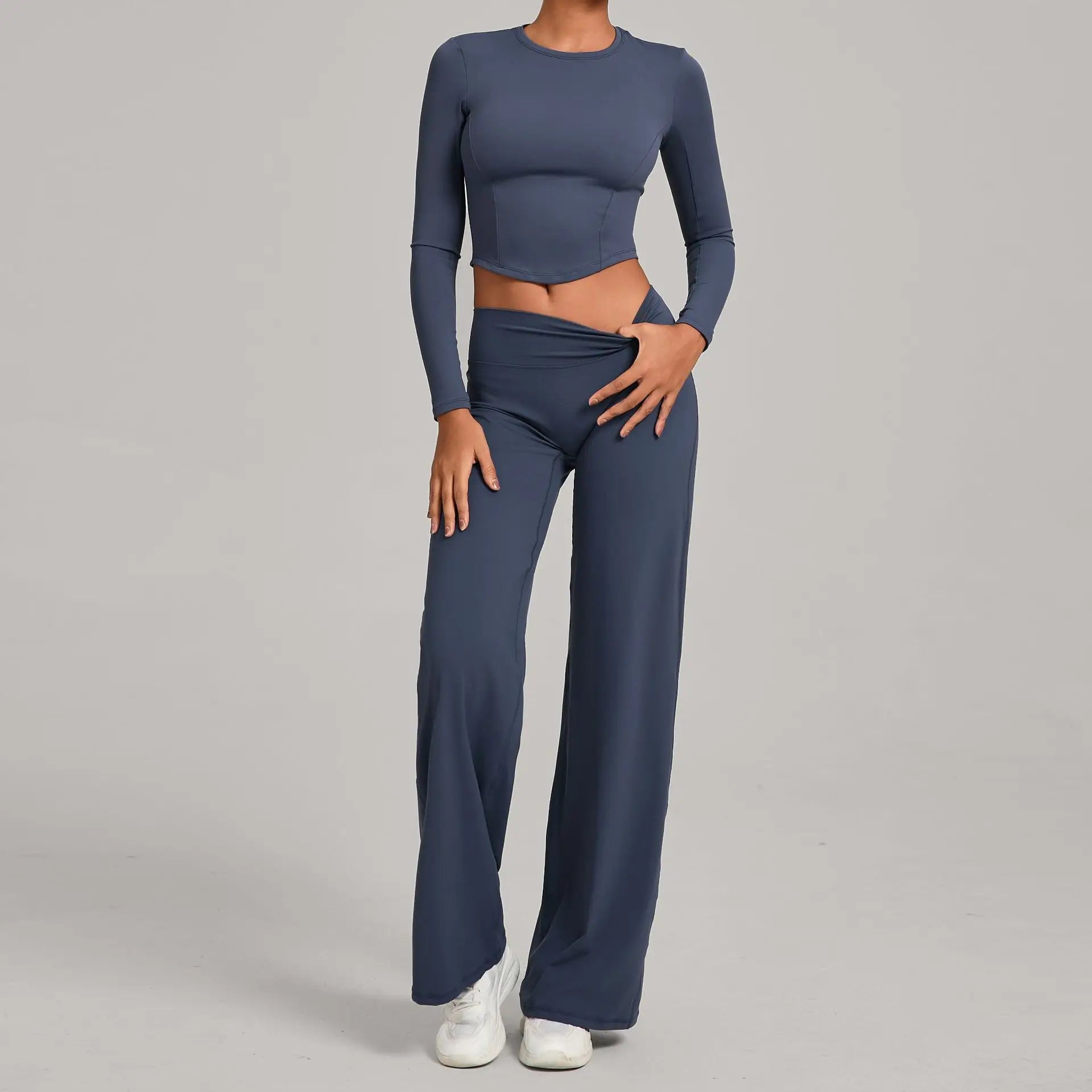2PCS Yoga Set Women Yoga Pant Workout Tracksuit Sportswear Gym High Waist Straight Leg Bottoms Fitness Bta Sports Suit XP01