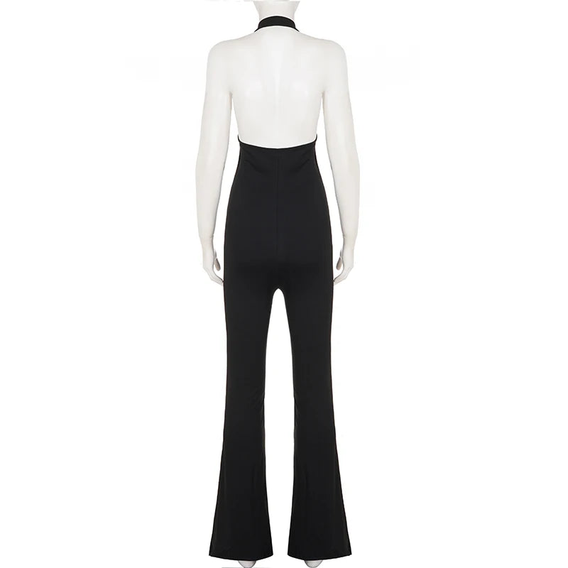Women's Sleeveless High Neck Jumpsuit Slim Fit Flared Leg Backless Bodysuit Elegant Party Evening Outfits Street Wear 2026 New