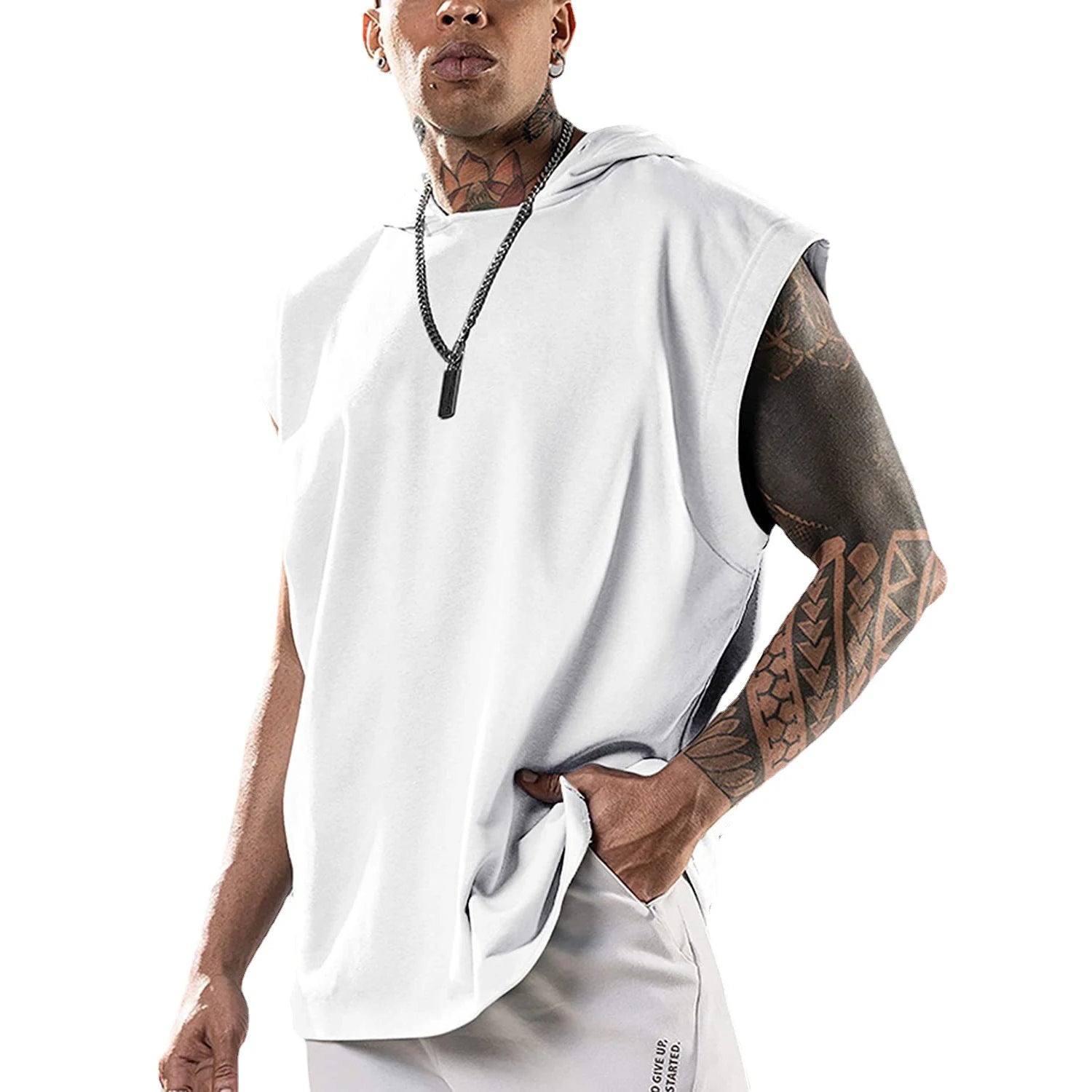 2026 Men Tank Top  Fitness Training Pullover Leisure Fashion Sleeve Men's Hooded Vest Solid Color Tank Tops For Male