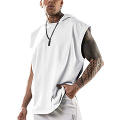 2026 Men Tank Top  Fitness Training Pullover Leisure Fashion Sleeve Men's Hooded Vest Solid Color Tank Tops For Male