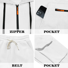 Men's Heavyweight Fleece-Lined Casual Tracksuit Set for Winter - Loose-Fit, Half-Zip, 2-Piece Workwear Style