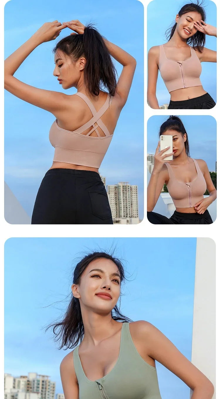 High-strength Shockproof Front-zip High Elasticity Anti-sagging Plus-size 100% Nylon High Support Seamless Sports Bra Beautiful