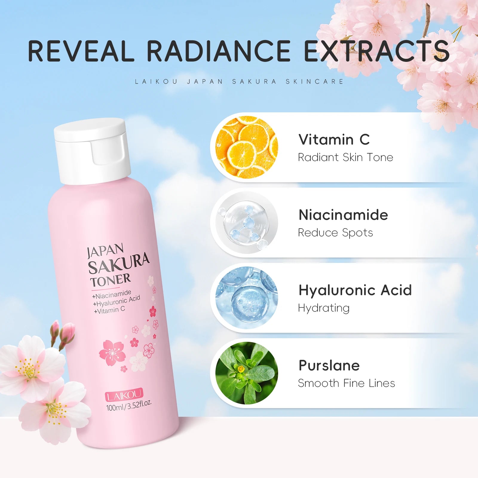 LAIKOU Japanese Sakura Skin Care Set - Hydrating Nourishing Moisturizing Soften Rough Skin for Radiant Complexion
