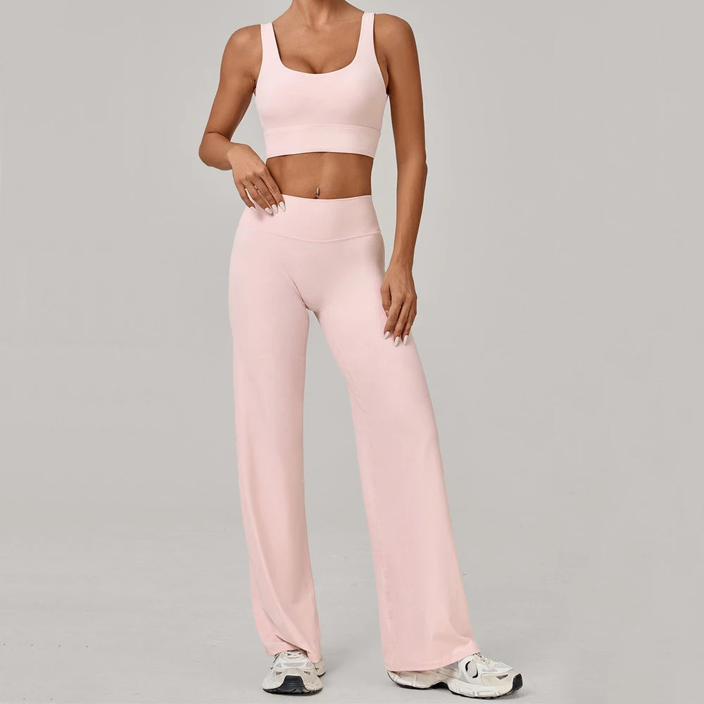 2PCS Yoga Set Women Yoga Pant Workout Tracksuit Sportswear Gym High Waist Straight Leg Bottoms Fitness Bta Sports Suit XP01