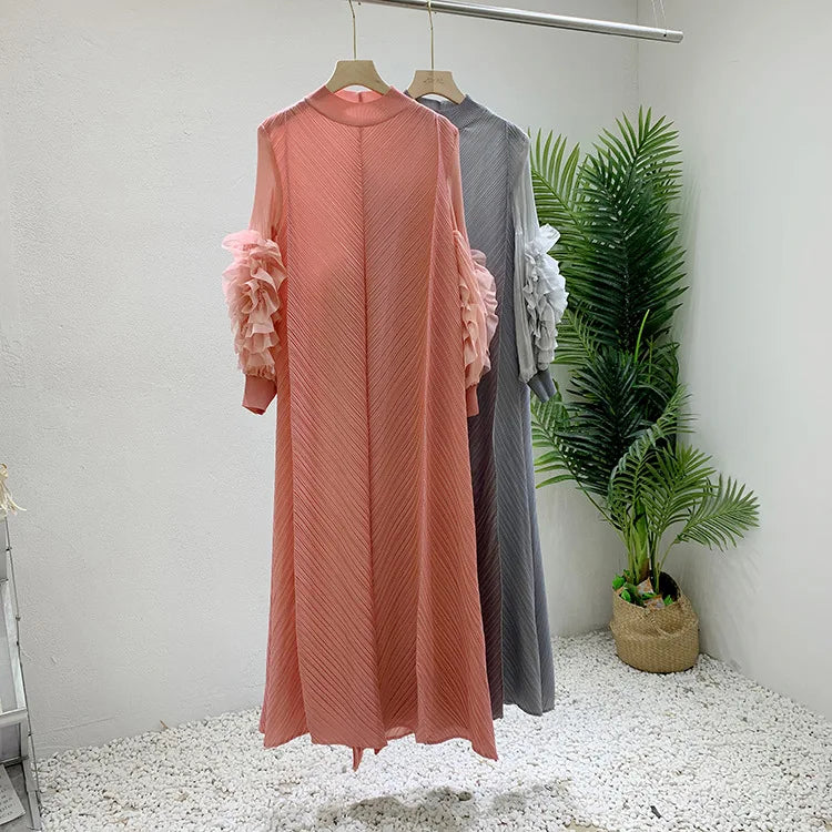 Women Elegant Evening Party Dresses 2025 Summer New Solid Colour Classic Long Sleeve Plate Flower Design Prom Dresses Female