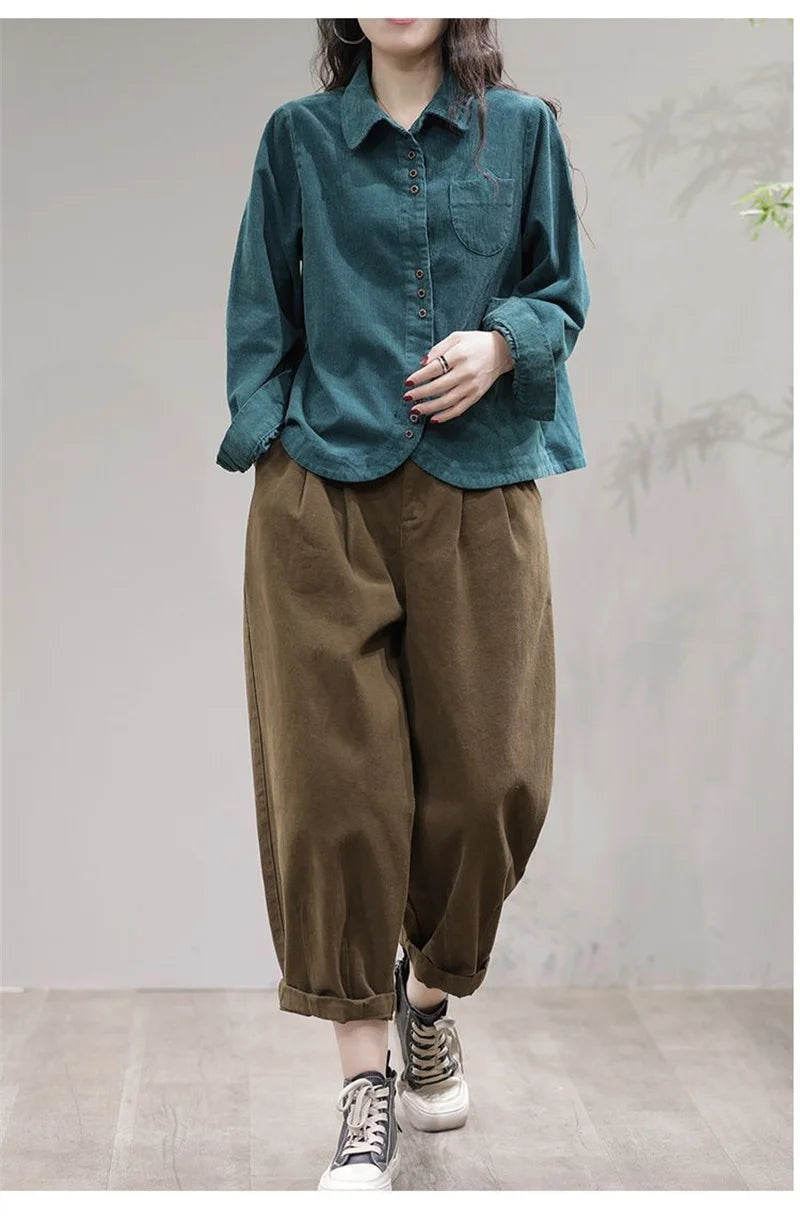 Casual White Corduroy Button Jacket