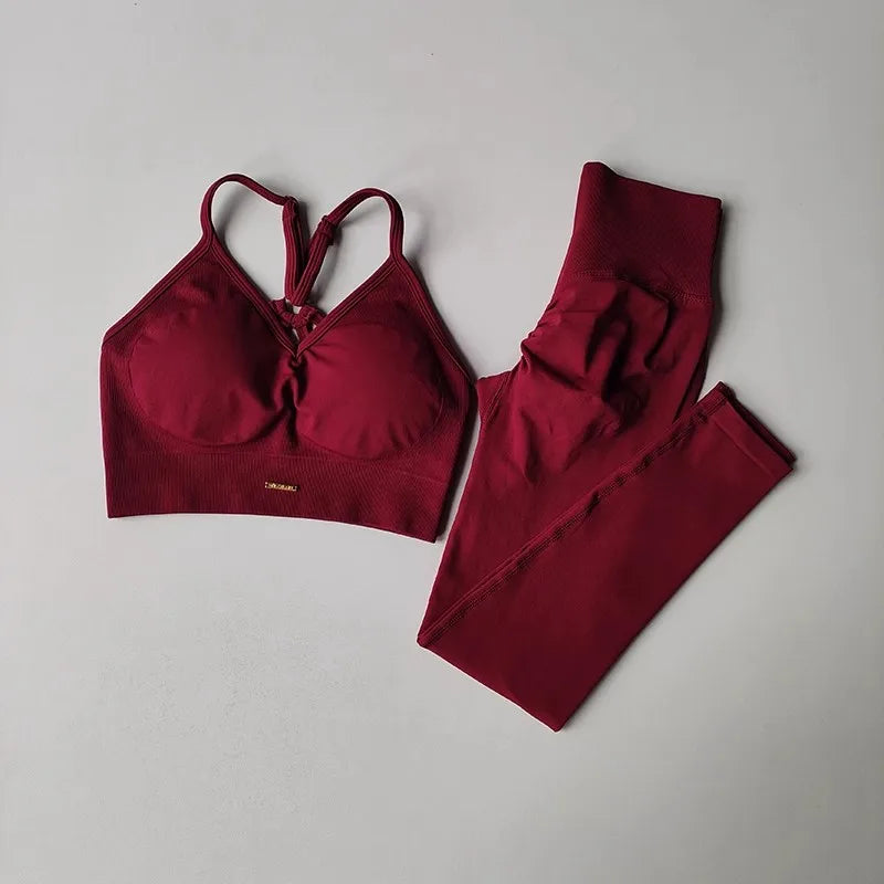 Women's fitness suit, V-neck bra yoga set sports high waisted leggings, tight fitting and shaping