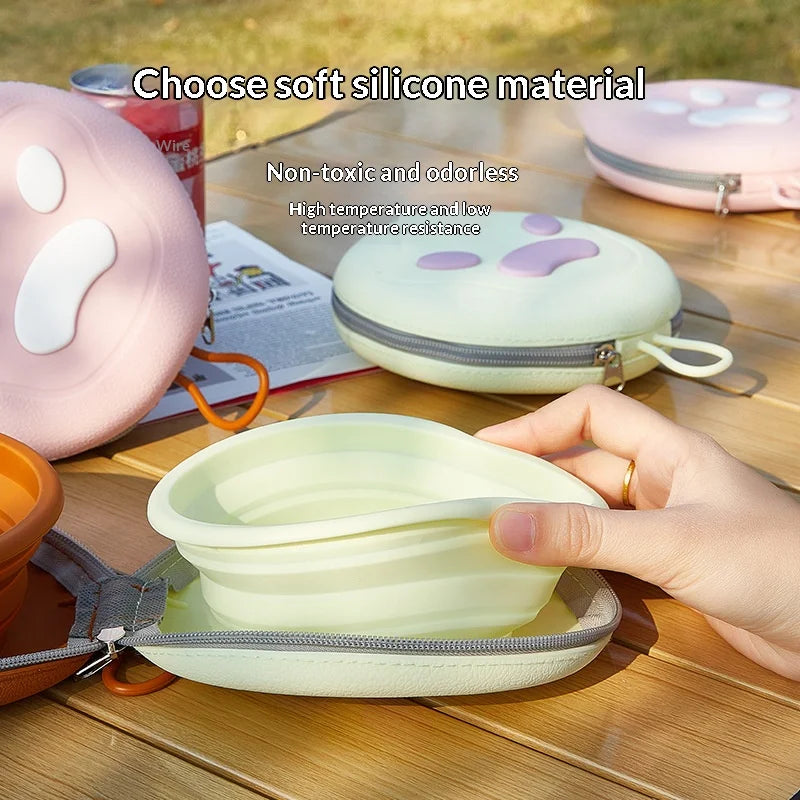 Pet silicone folding bowl dual-purpose water and food feeding bowl outdoor portable folding storage cat pet bowl  Pet supplies