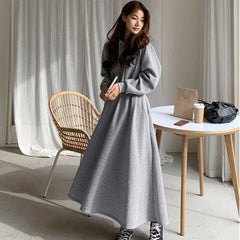 Hooded Mid-Calf Sweatshirt Dress for Autumn Winter