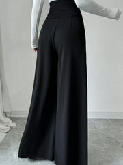 Women's Fashionable and Elegant Solid Color Wide-Leg Pants for Spring and Autumn, High-Waisted Pants