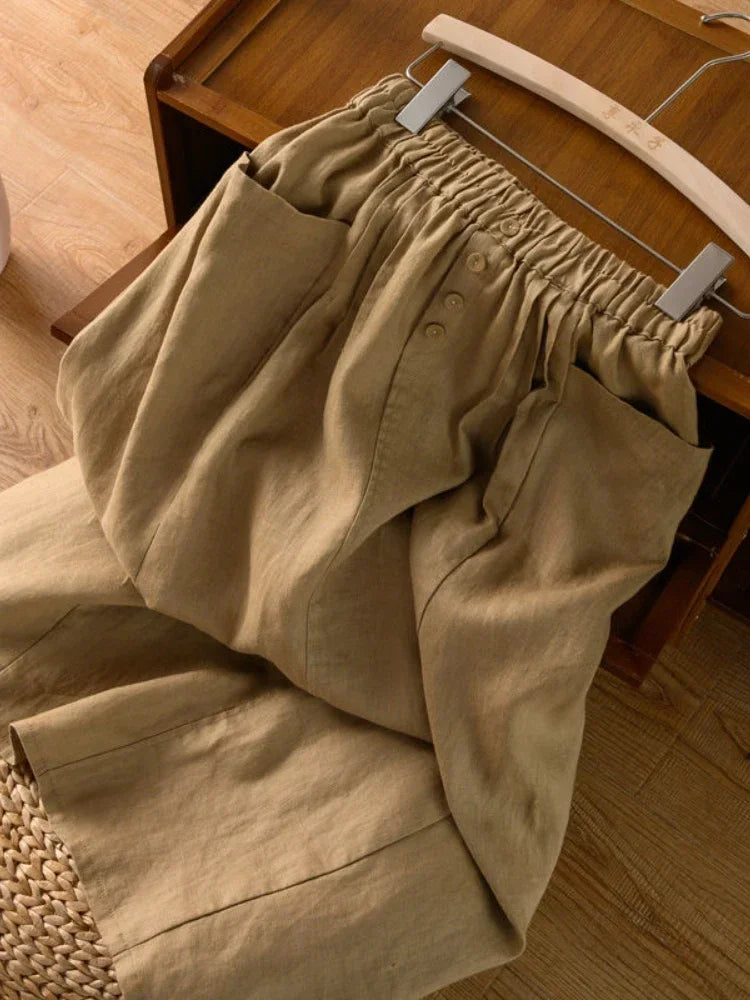 Women's Skirt Cotton Linen Casual Straight Skirts Woman Fashion 2026 Summer Loose Solid Color Button Long Skirts for Women