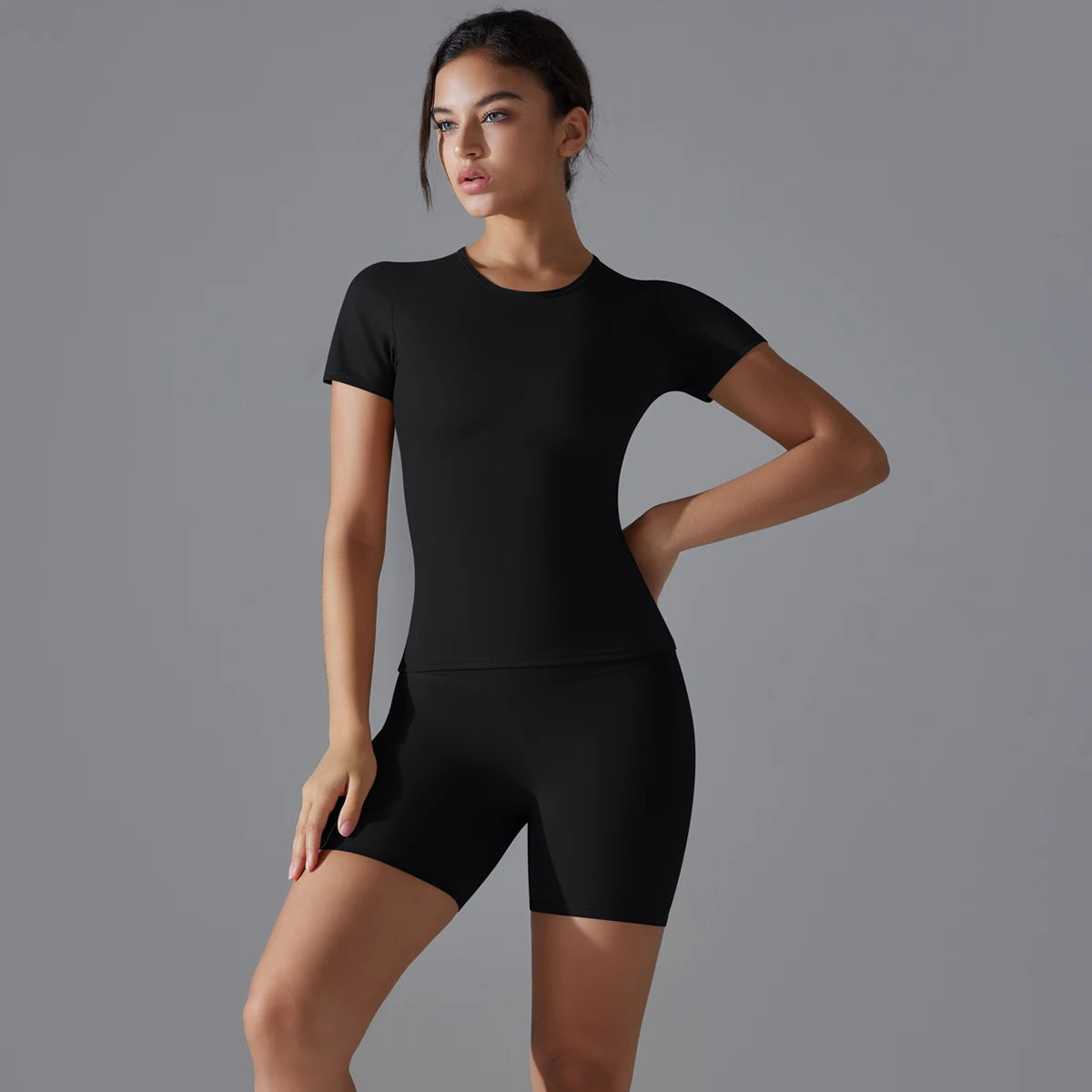 Yoga Set Women Sports Short Sleeve Top With High Waist Leggings Running Jogging Workout Clothes Sports Fitness Gym Sets