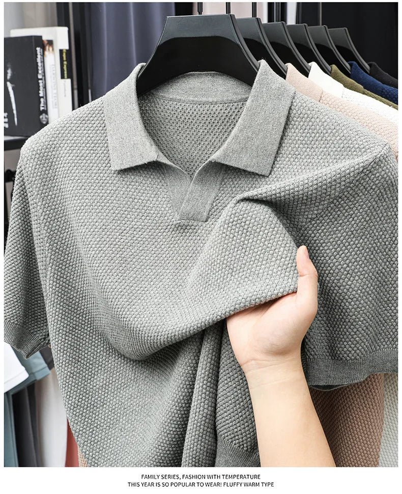 100% Cotton Short-sleeved POLO Shirt Men's Lapel Knitted T-shirt High-end Casual Bottoming Versatile Men's Short-sleeved Men's T