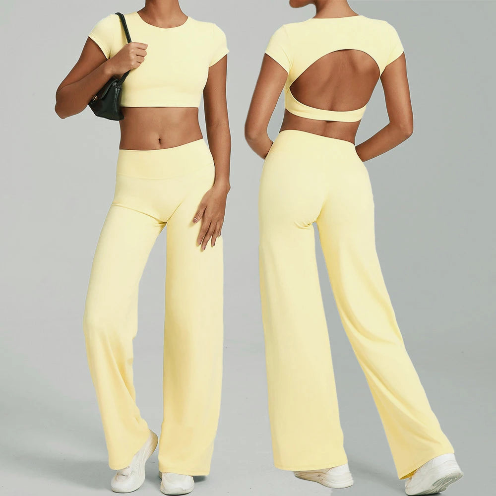 2PCS Yoga Set Women Yoga Pant Workout Tracksuit Sportswear Gym High Waist Straight Leg Bottoms Fitness Bta Sports Suit XP01