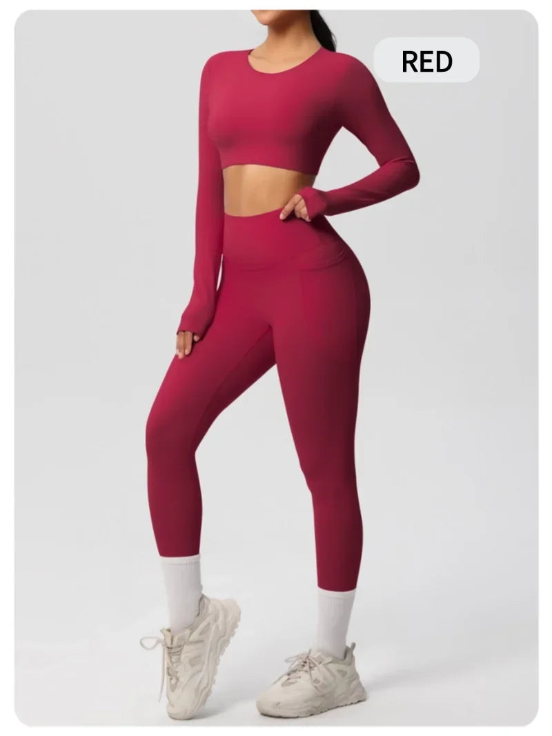 Yoga Gym Set Women Sports Impact Longline Strappy Top Fitness Overalls Sets Womens 2 Piece Sportswear Woman Gym Leggings Solid