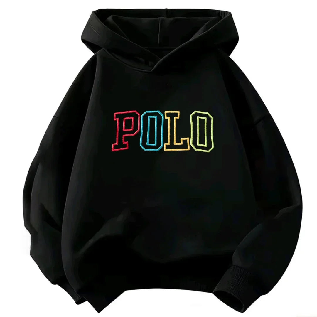 Children Hooded Kids Hoodie Colorful Gradient POLO Letter Print Long Sleeve Pullover Sweatshirt Boy Girl Casual Autumn Outerwear