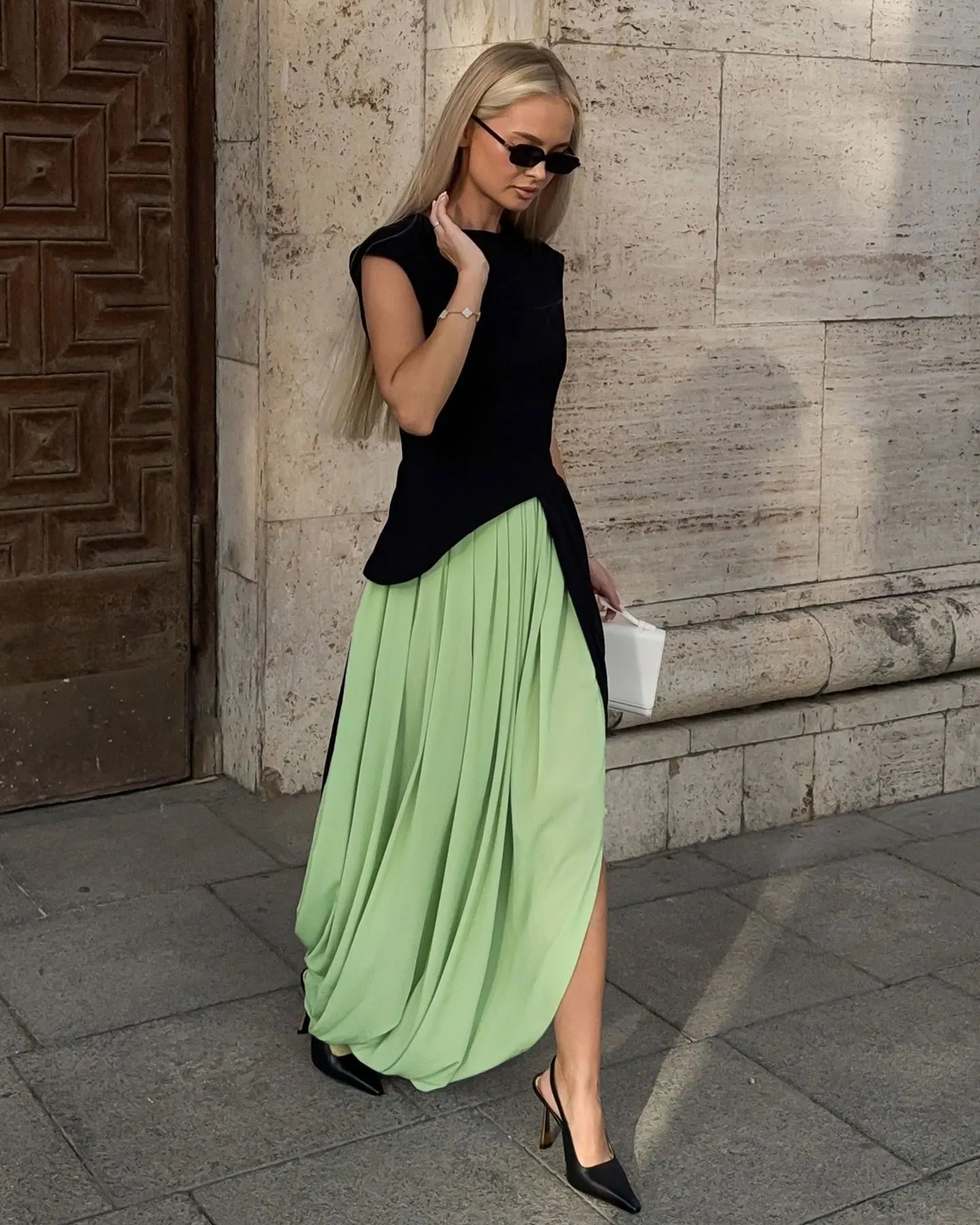 Irregular Skirt for Women Spring Summer New Elegant Street Style Skirt Women's Fashion Loose Ruched Draped Side Split Maxi Skirt