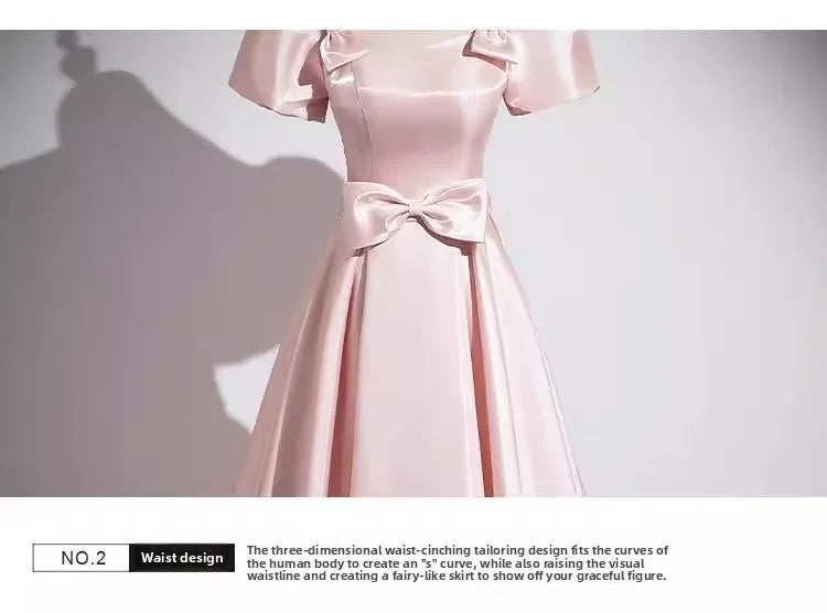 Elegant Party Evening Dress for Women 2026 New Pink French Satin Fashion Chorus Adult Ceremony Fashion Show Banquet Dress