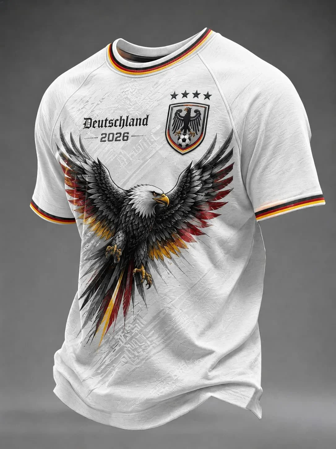 2026 New Germany National Team White Football Jersey Men's Crew Neck Sportswear with Flag & Eagle Print Casual & Training Tops