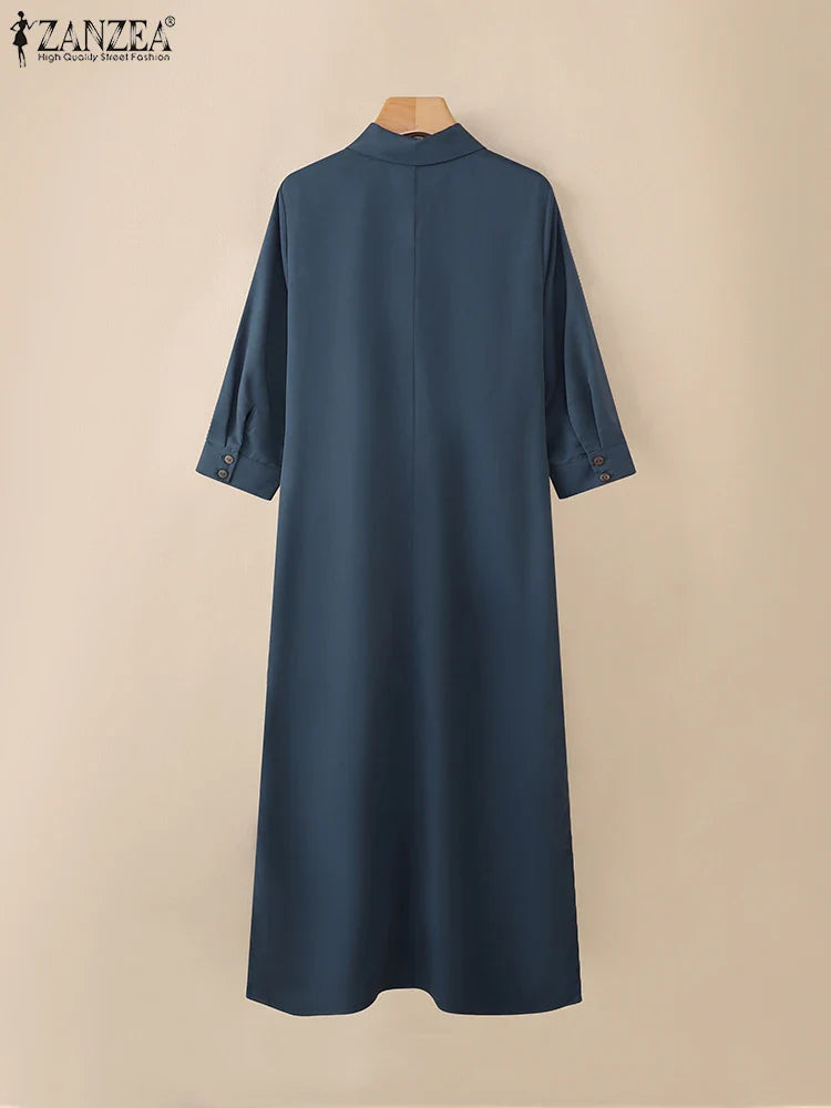 Elegant Lapel Solid Midi Dress
