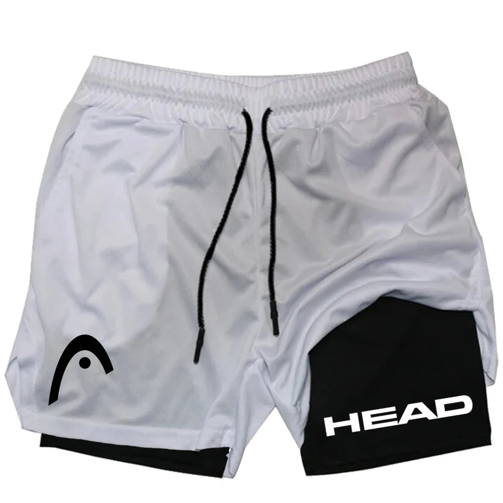 2025 trendy street style fitness shorts for men, quick drying gym training, jogging, double-layer sports shorts