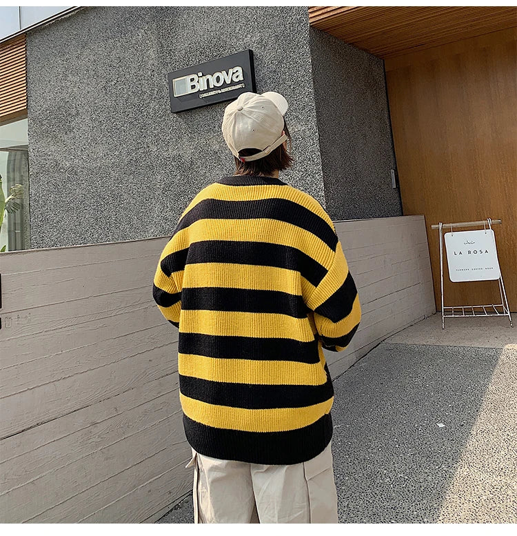 Striped Knitted Sweater Men Women Vintage Tate Langdon Loose Sweaters Harajuku Green Warm Autumn Jumper Pullover Unisex Casual