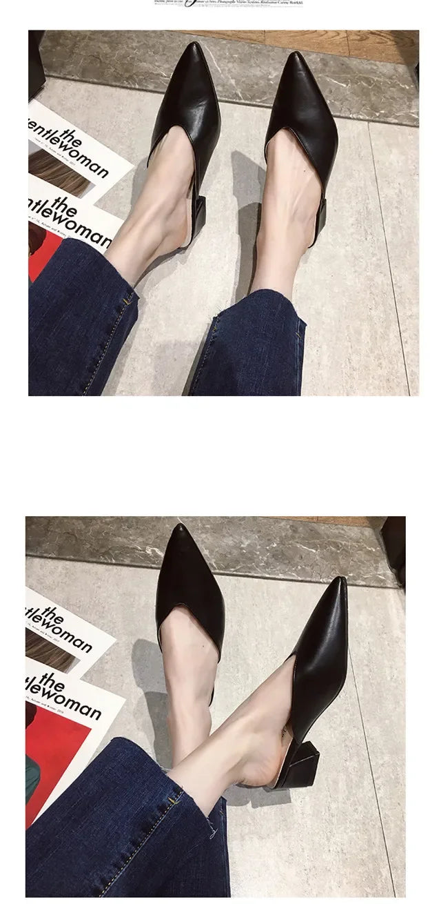 Women High Heels Slippers  Baotou Women Shoes Sexy Pointed Toe Chunky Heels Mules Outdoor Walking Slides Chaussure Femme 2024