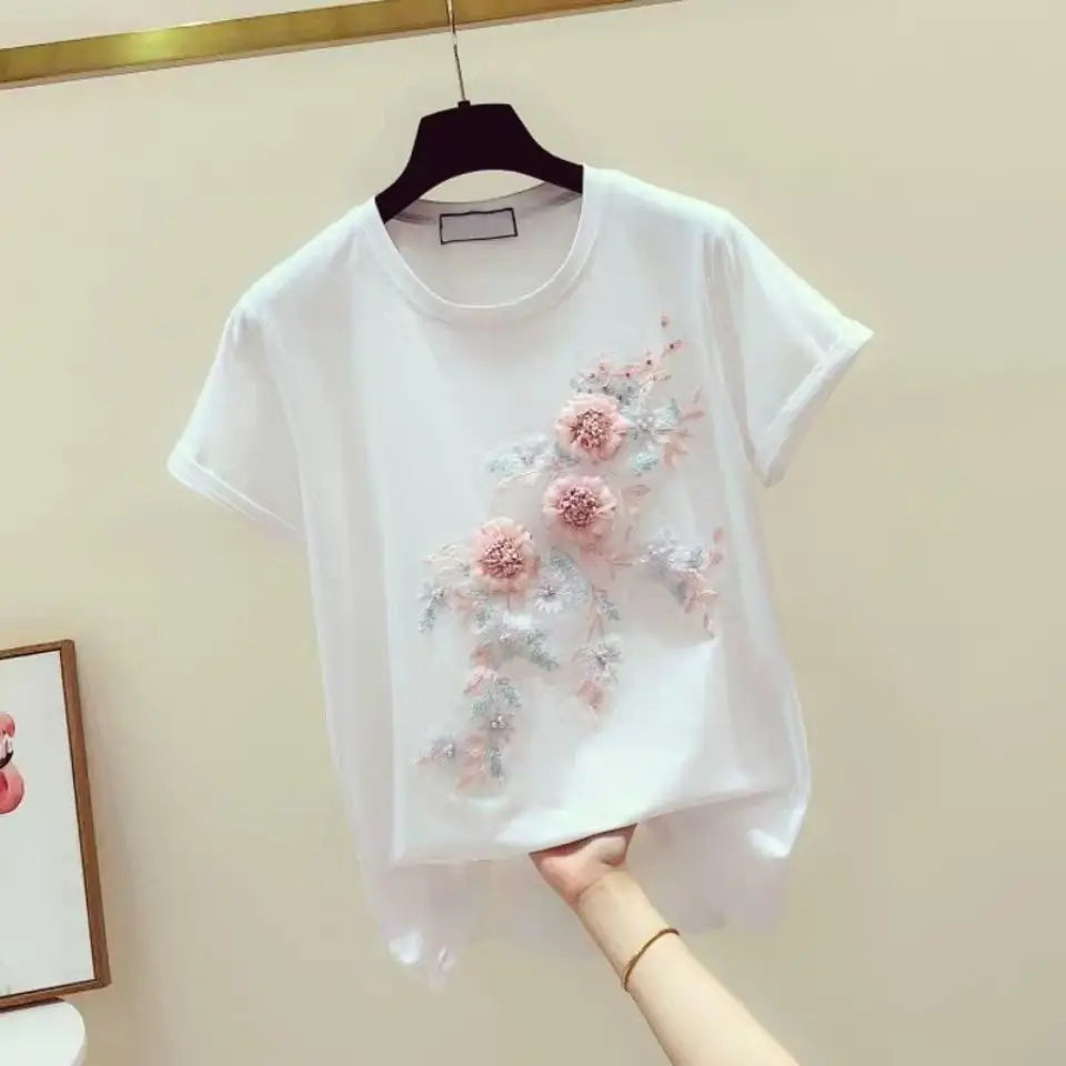 Korean Style Embroidered Summer Tee