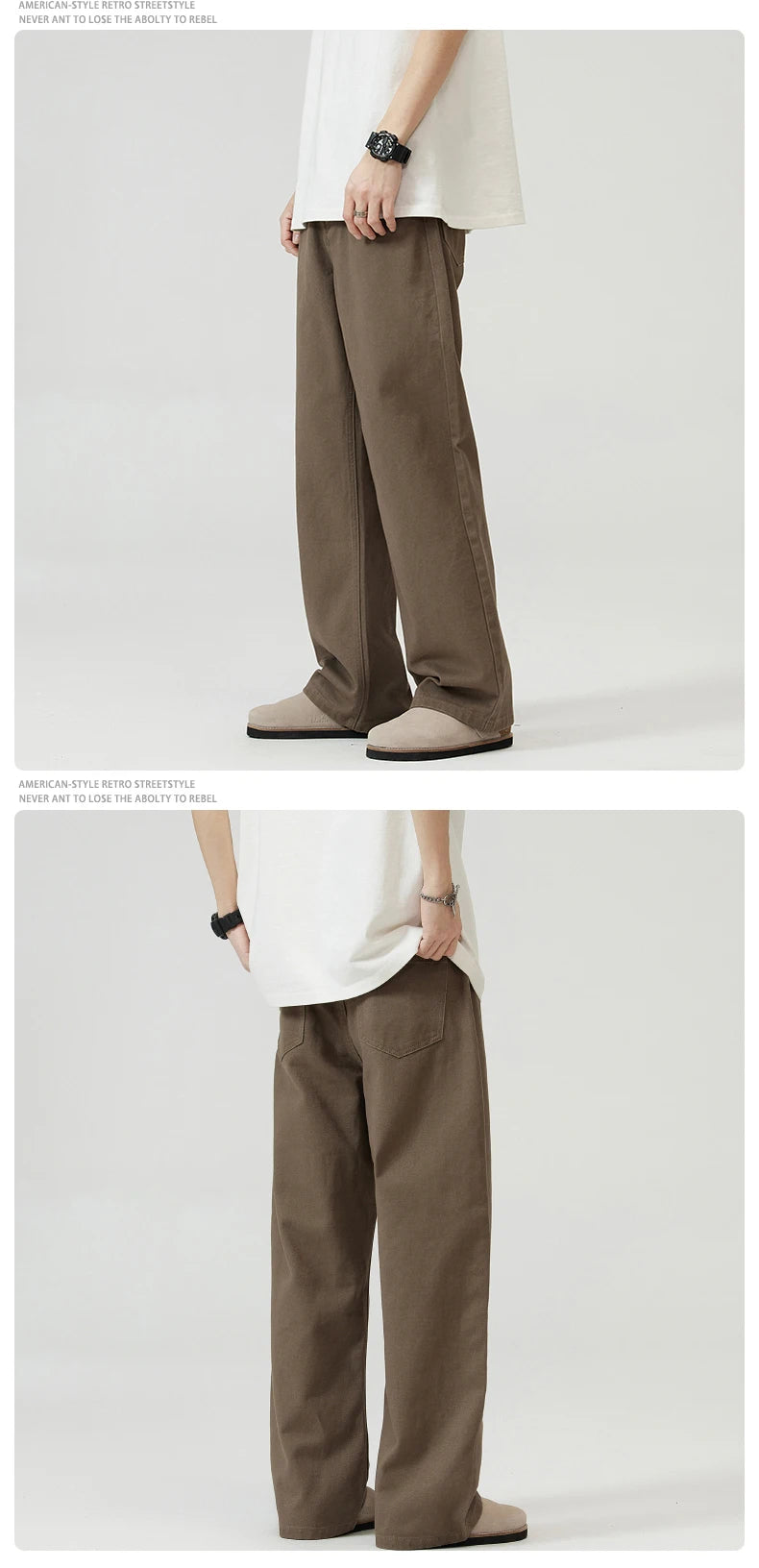 100％ Cotton Men's Baggy Straight Jeans Comfortable Soft Casual Pants Fashion Korean White Brown Denim Trousers Male Clothing