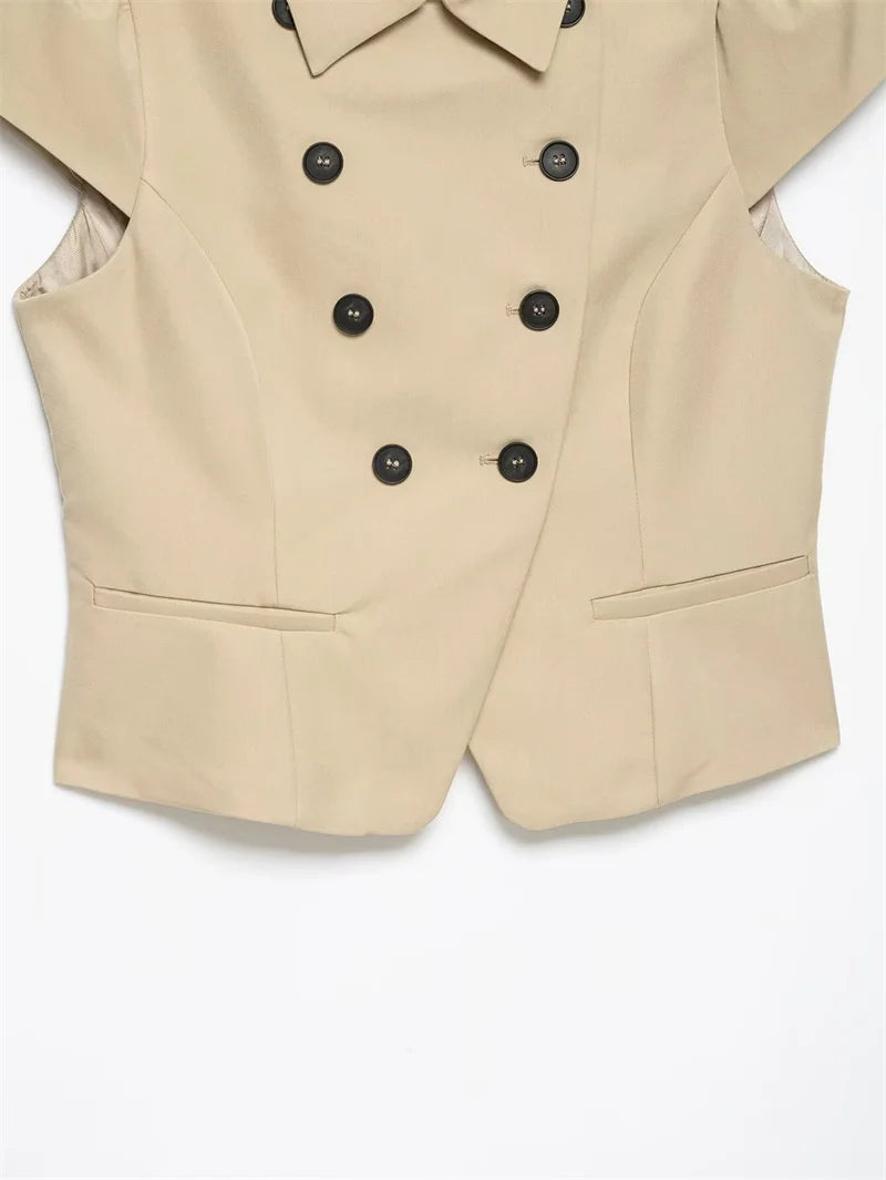 Women's Jacket 2026 New Fashion Double-Breasted Short-Sleeve Slim Jacket for Women Summer Ladies Outerwear Casaul Chic Women Top