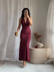 Vintage Deep V Sleeveless Evening Dress