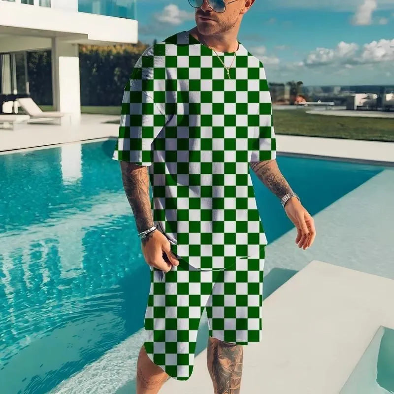 New Men's Tracksuits Summer Round Neck T-shirt Set 3D print Tracksuit Short Sets Casual Sports Suit T-shirts Two-piece suit