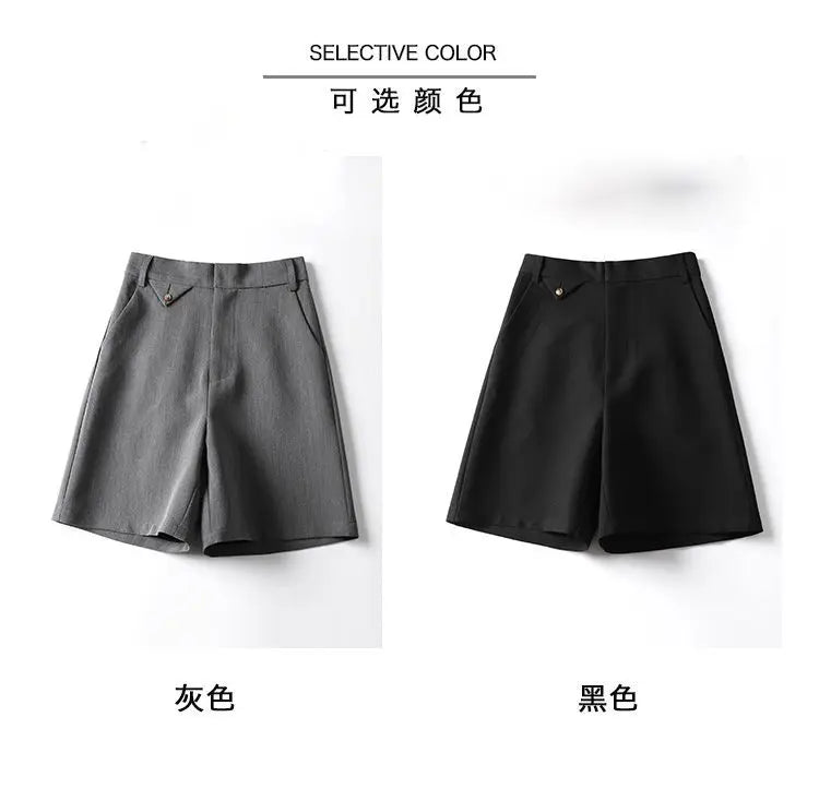 Suit Shorts Women's Summer New High-waist Slim Mid-pants A-line Wide-leg Pants