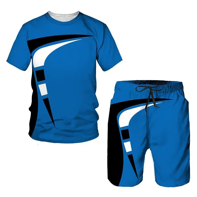 New Men's Tracksuits Summer round neck T-shirt Oversized Men Trend Casual Tracksuits 3D Print T-shirt Shorts 2 Piece Outfit