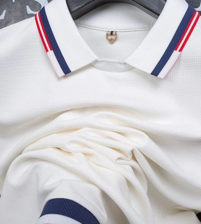 Waffle Stripe Long Sleeve Polo