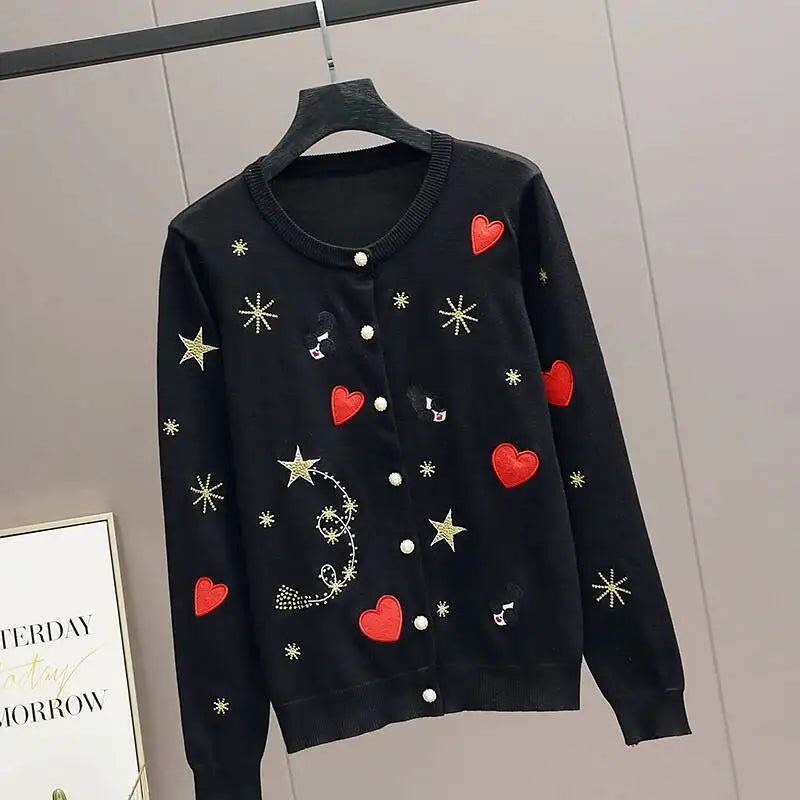 Embroidered Knit Cardigan Sweater