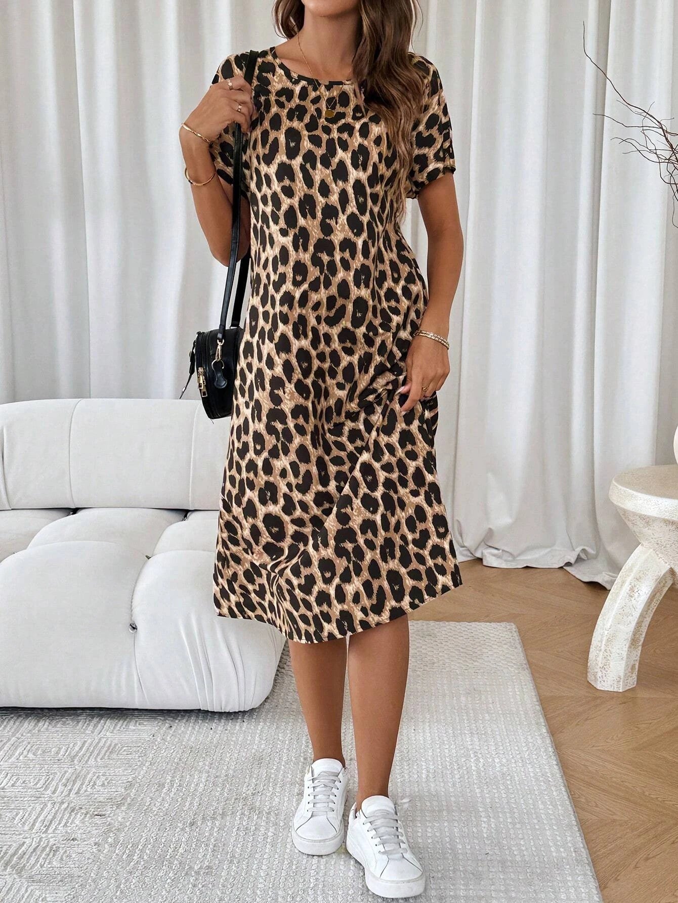 Retro Leopard Print Summer A-Line Dress